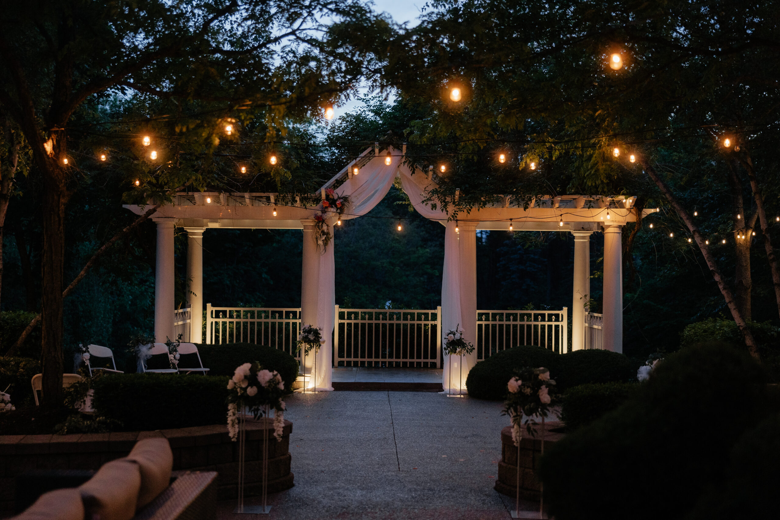 Kloc's Grove outdoor space for the Grand Ballroom at night.
